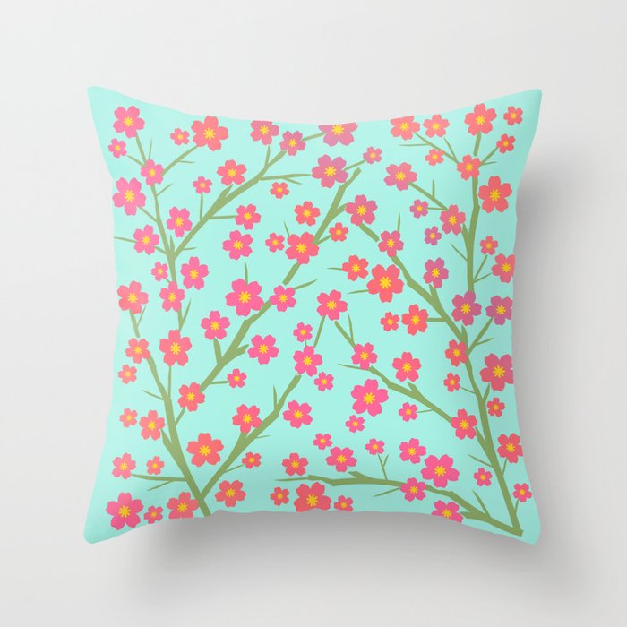 Blooming - coral on seafoam 1 Throw Pillow