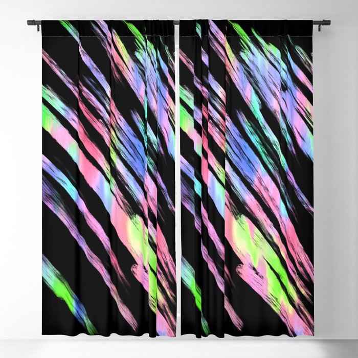 Abstract Pink Teal Lime Green Black, Teal Lime Curtains