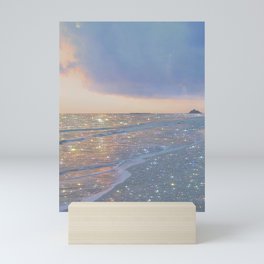 MAGIC OCEAN - glitter artwork by Yana Potter artist. Sparkling waves, pastel blue, beautiful nature. Mini Art Print