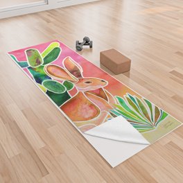 Hare and Cactus - Sunset Ombre Background Yoga Towel