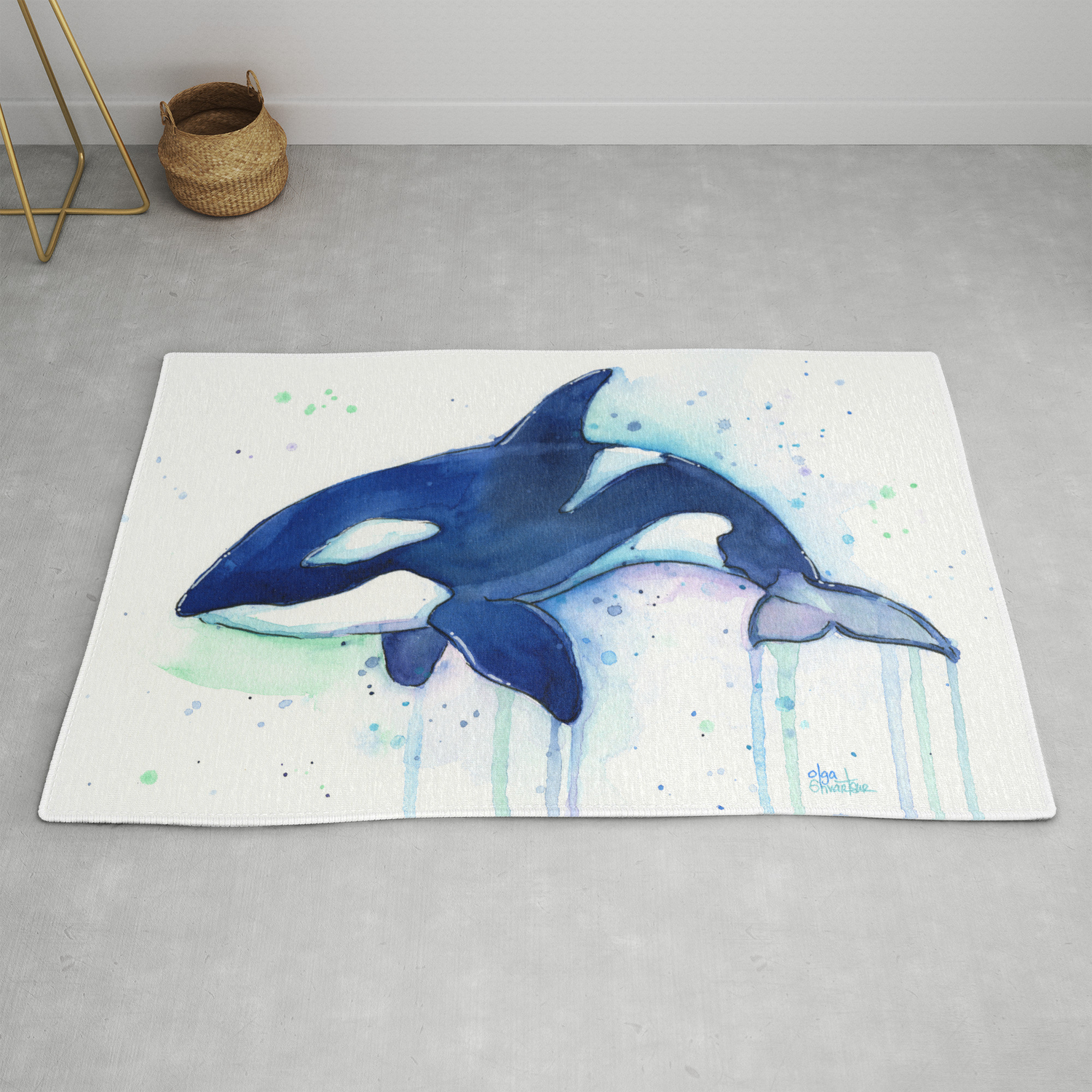 Watercolor Ocean Killer Whale Yoga Carpet Bedroom Floor Decor Mat Home Area Rugs 