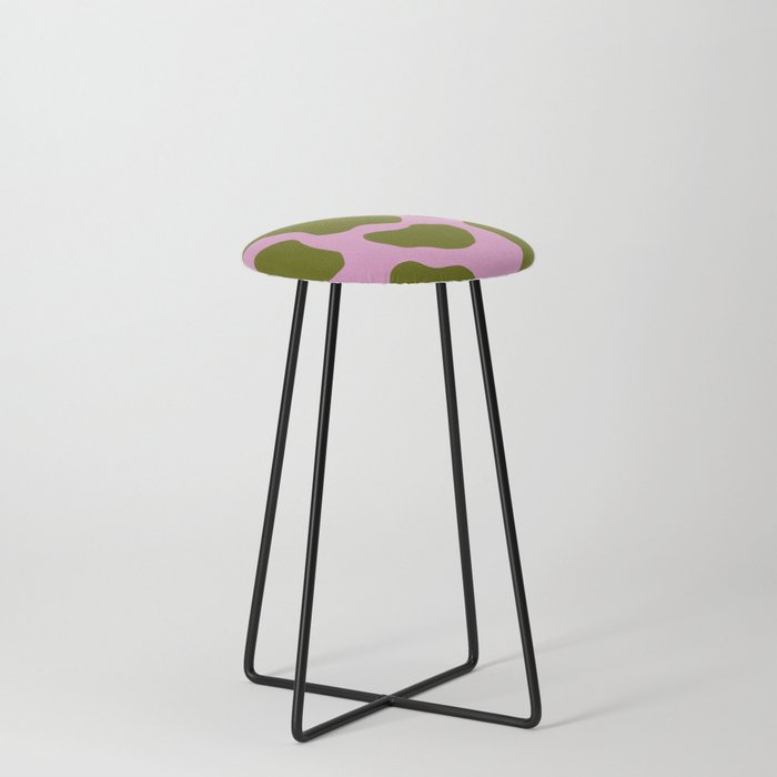 70s Cow Spots in Green on Pink Counter Stool