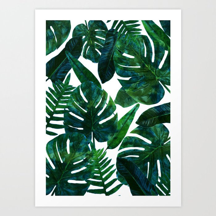 Tropical Nature Monstera Watercolor Painting, Botanical Jungle Dark Palm Illustration Art Print