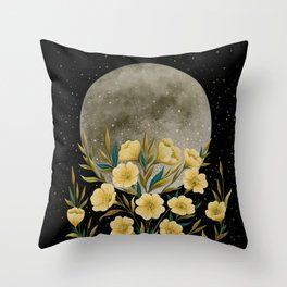 Moon Greeting- Yellow Evening Primrose Throw Pillow