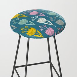 SPRING TULIPS FLORAL PATTERN on BLUE BACKGROUND Bar Stool