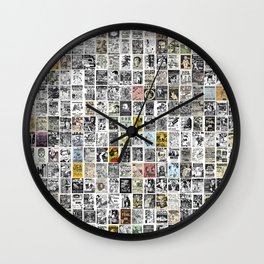 1980's Vintage Punk Flyers Wall Clock | Digital, Collage, Pattern, Mosaic, Punk, Black And White, Metal, Punkflyer, Wood, Abstract 