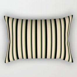 [ Thumbnail: Dark Olive Green, Tan & Black Colored Striped Pattern Rectangular Pillow ]