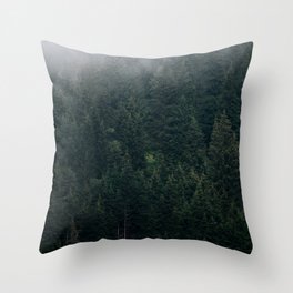 Mystic Pines - A Forest in the Fog Throw Pillow
