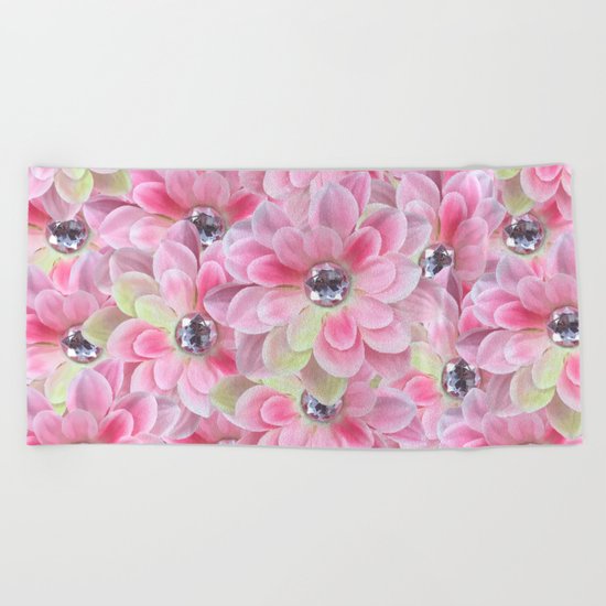 Shocking Pink Flora Gems Beach Towel
