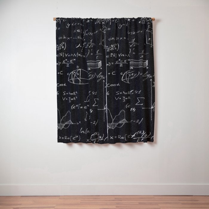 Blackboard inscribed with scientific formulas and calculations in physics and mathematics. Science and education background.