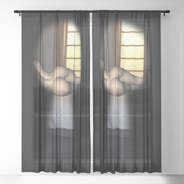 Keyhole Voyeur Nude Female Laying on Bed Sheer Curtain by BareBeauty Society6