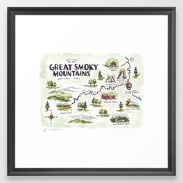 Great Smoky Mountains Map Framed Art Print
