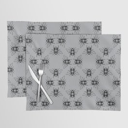 Nature Honey Bees Bumble Bee Pattern Black Gray Grey Placemat
