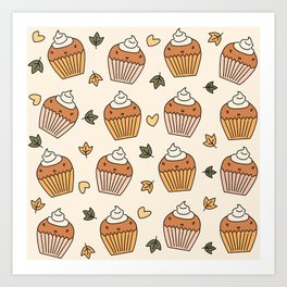 Pumpkin cupcakes  Art Print | Food, Graphicdesign, Cute, Cupcake, Illustration, Graphic, Autumn, Cozy, Cartoon, Fall 