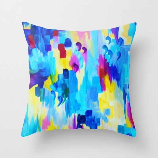 DONT QUOTE ME, Revisited - Bold Colorful Blue Pink Abstract Acrylic Painting Gift Art Home Decor Throw Pillow