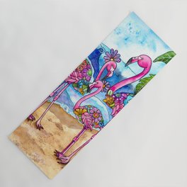 The Flamingo Family's Day at the Beach Yoga Mat