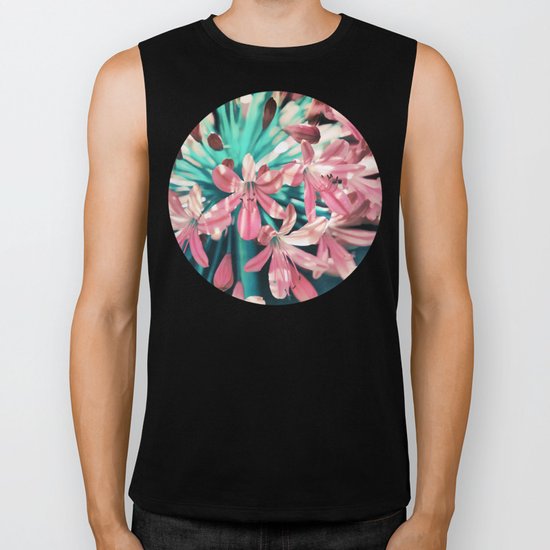 Sunny Agapanthus Flower in Pink & Teal Biker Tank