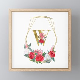 Boho Rose Floral Geometric Letter Monogram - W Framed Mini Art Print