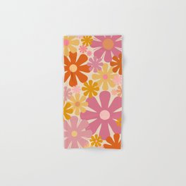 Retro 60s 70s Flowers Thulian Pink Orange Cream Pattern Hand & Bath Towel