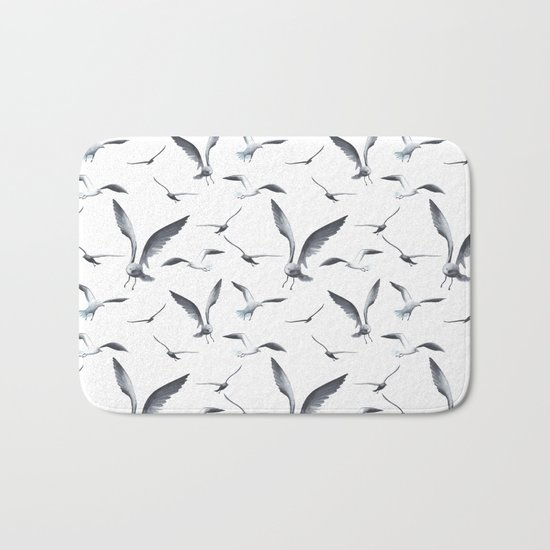 Flying Seagulls over the Ocean- Maritime Pattern - Mix & Match with Simplicity of life Bath Mat