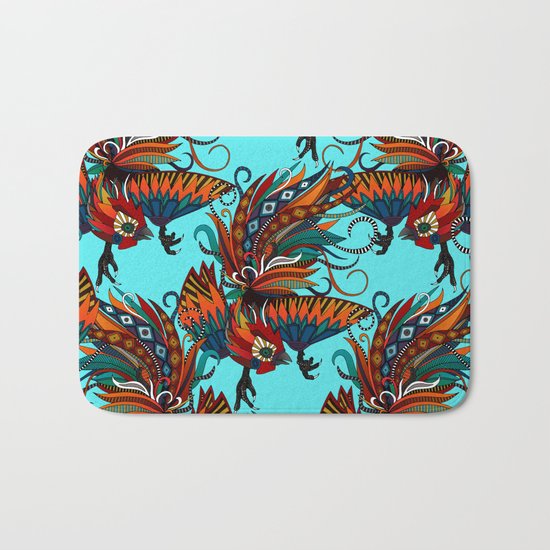 rooster ink turquoise Bath Mat