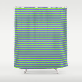 [ Thumbnail: Green and Medium Slate Blue Colored Stripes/Lines Pattern Shower Curtain ]