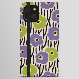 Wild Flowers Pattern Purple and Green iPhone Wallet Case