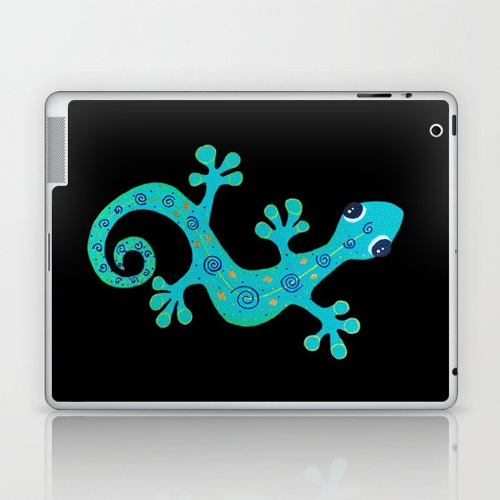 Teal Gecko ~ black background Laptop & iPad Skin