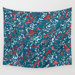 Red Teal Black White Spotted Graphic Abstraction Wall Tapestry