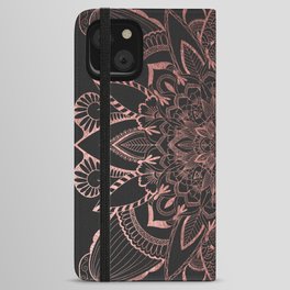 Abstract Geometric Black Rose Gold Spiritual Floral Mandala iPhone Wallet Case