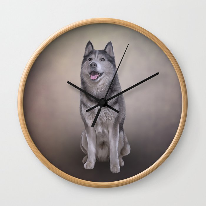 Drawing Dog Alaskan Malamute Wall Clock