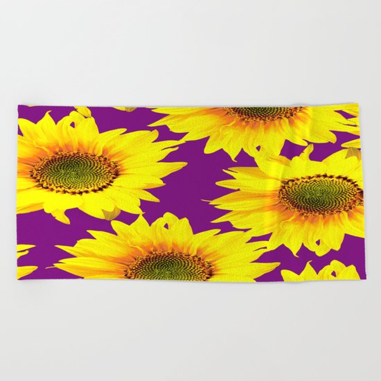 Sunflowers on a purple background - summer mood - #Society6 #buyart Beach Towel