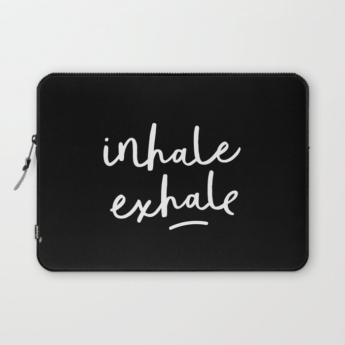 Inhale Exhale black-white typography poster black and white design bedroom wall home decor Laptop Sleeve