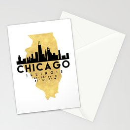 CHICAGO ILLINOIS SILHOUETTE SKYLINE MAP ART Stationery Card