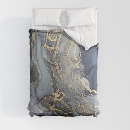 Blush, Payne's Gray and Gold Metallic Abstract Comforter