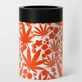 Modern Botanical Cannabis And Flowers Bold Red Can Cooler