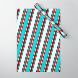 [ Thumbnail: Dark Turquoise, Brown, Light Cyan, and Maroon Colored Lined/Striped Pattern Wrapping Paper ]