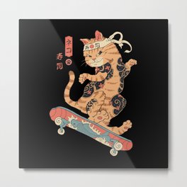Skatana Metal Print | Japaneseart, Skateboarding, Graphicdesign, Woodblock, Tattoo, Retro, Edo, Cat, Skate, Felines 