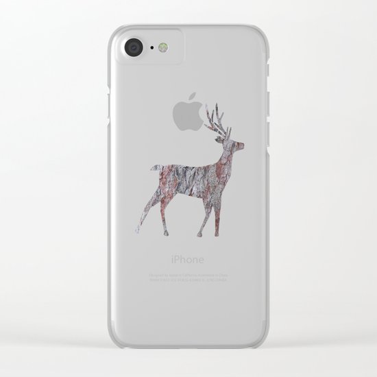 deer silhouette stag pine bark Clear iPhone Case