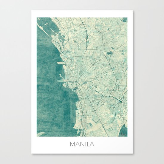 Manila Map Blue Vintage Canvas Print
