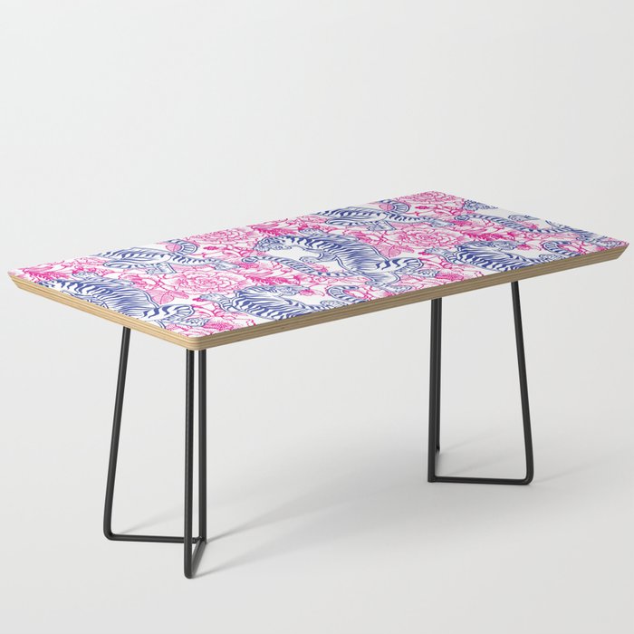 Vintage Chinese Tiger Fuchsia & Blue Pattern Coffee Table