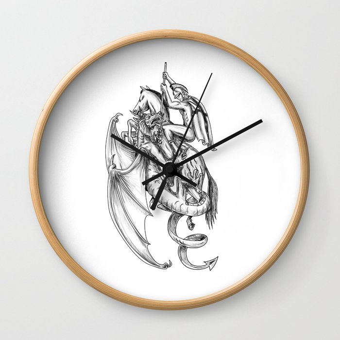 St George Slaying Dragon Tattoo Wall Clock
