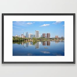 Richmond Virginia skyline reflecting in the James river Framed Art Print