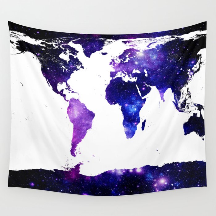 world map. (Blue Purple Galaxy) Wall Tapestry