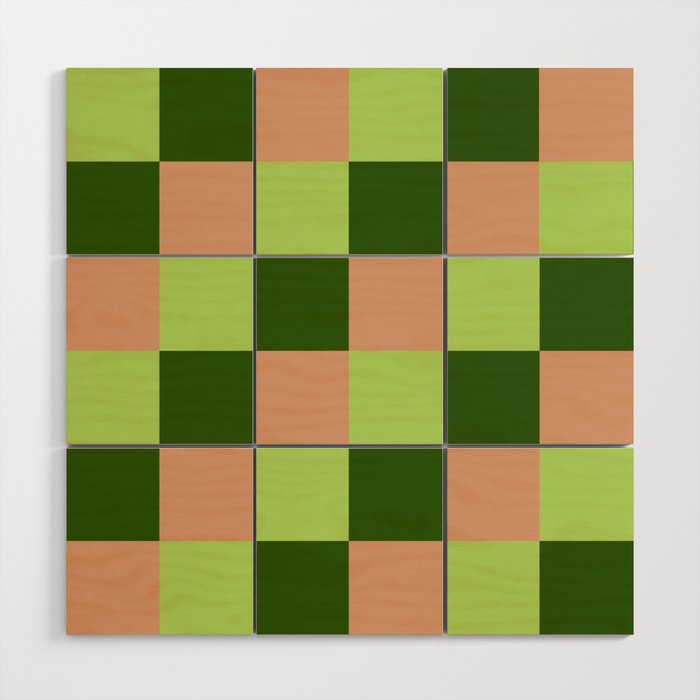 Abstract Green Field - Green Pixel Patchwork Wood Wall Art