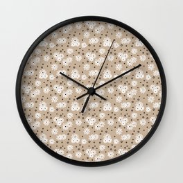 Daisies and Dots - Taupe, Black and White Wall Clock
