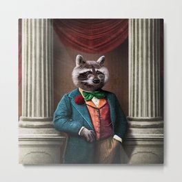 Portrait of Regus Raccoon Metal Print | Animal, Gifts, Fur, Surreal, Regal, Collage, Apparel, Cute, Homedecor, Glasses 