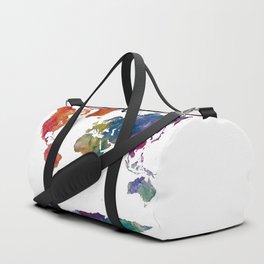 multicolored watercolor world map Duffle Bag