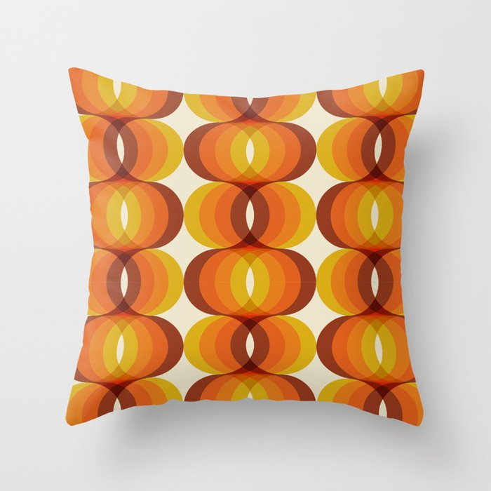 Orange, Brown, and Ivory Retro 1960s Wavy Pattern Throw Pillow