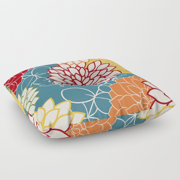 Colorful Floral Blooms and Leaves Floor Pillow